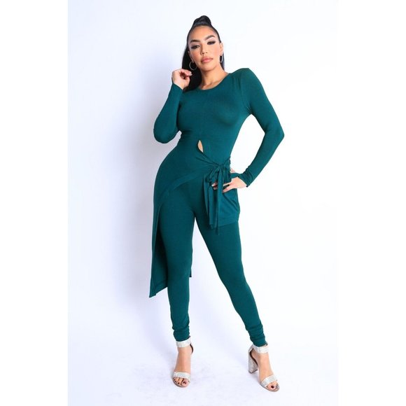Boutique Pants - Women's Casual Long Sleeve Unbalance Top And Matching Pants 2 Piece Outfits Set